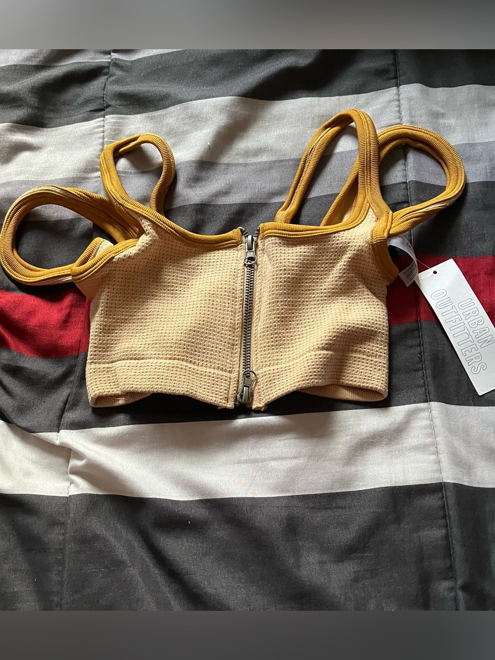 Urban Outfitters Beige Bralette with Mustard Trim and Front Zip